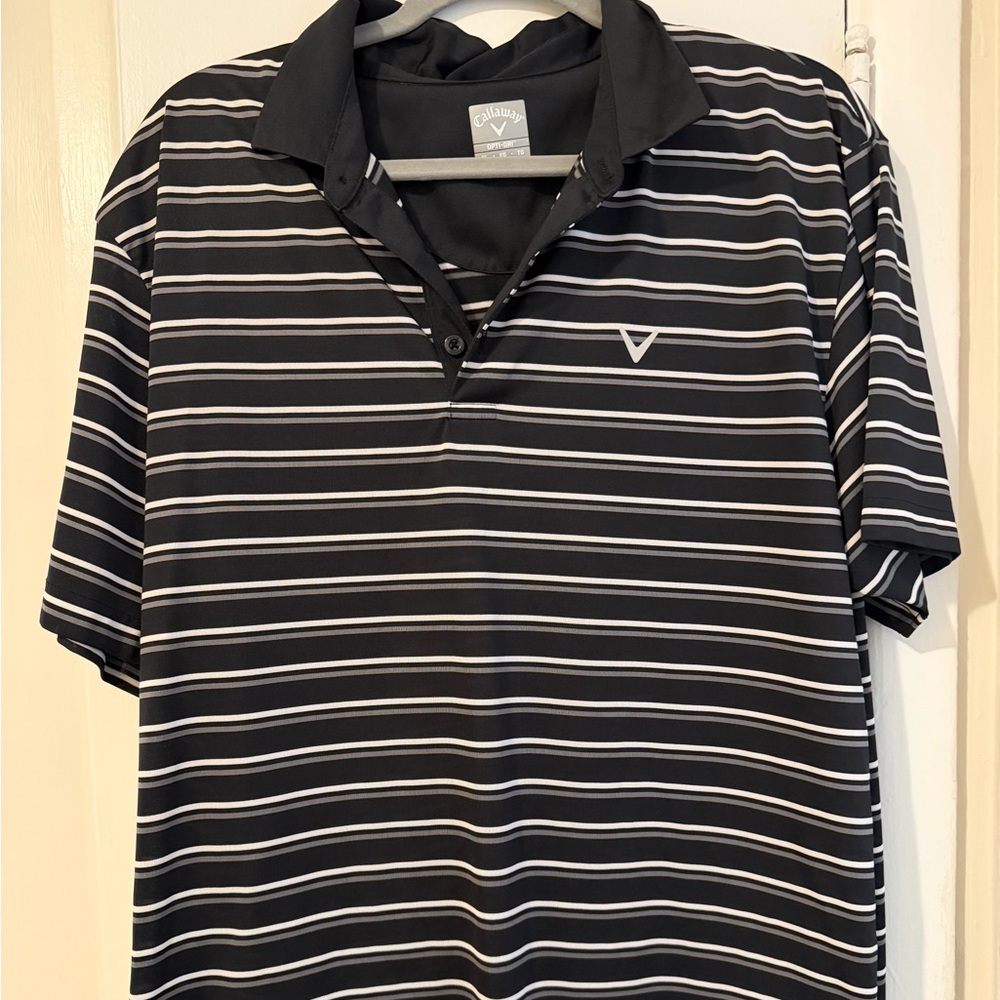 Callaway Men's Black and White Striped Polo